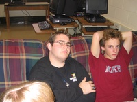 Brad (left) and Nick with his funky hair